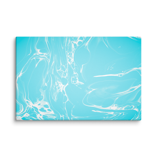 Canvas print with blue and white abstract marble pattern on a white background