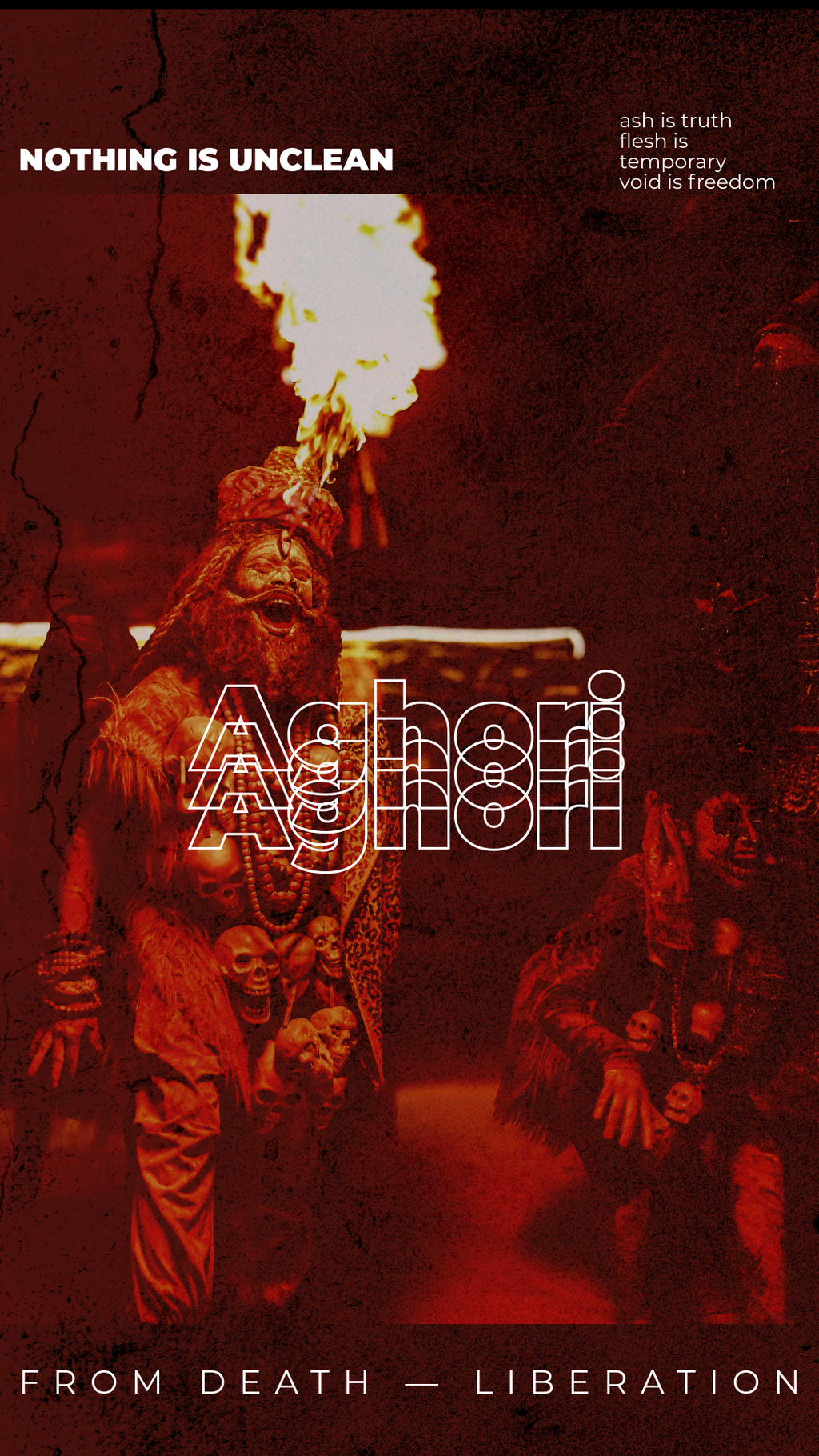 Two figures in a dark, smoky environment with text about 'Aghori' beliefs.